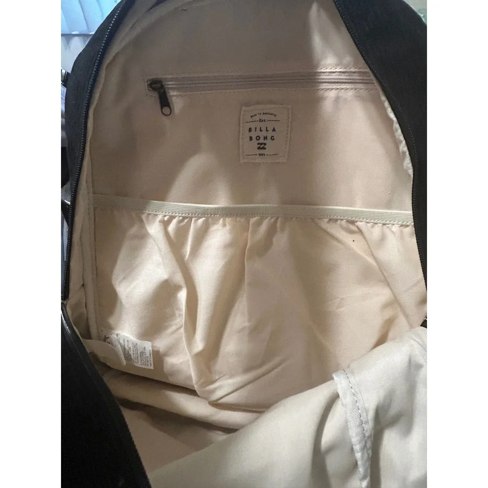 Billabong Black Corduroy Backpack Canvas Straps School Travel Casual Bag NWT